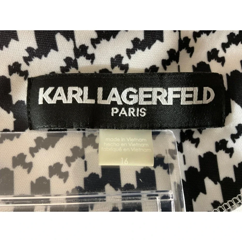 Karl Lagerfeld Paris Houndstooth Sheath Women's Dress Black White Zipper Size 16 - Picture 4 of 13